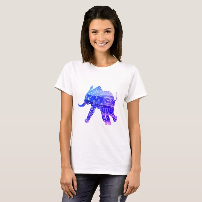 T-shirt basique pour éléphant Mandala, blanc (Devant entier)