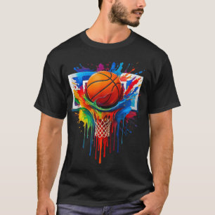 T-shirt Basket-ball coloré Rainbow Color Splash Hoop Net
