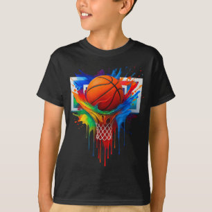 T-shirt Basket-ball coloré Rainbow Color Splash Hoop Net