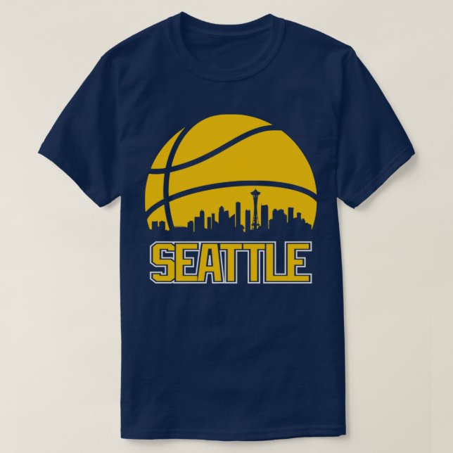 T-shirt Basket-ball Retro Sonics Seattle City Skyline (Design devant)