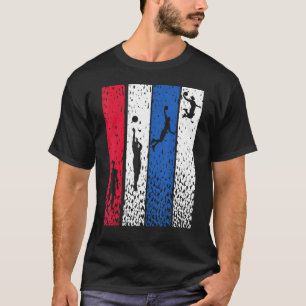 T-shirt Basket-ball Retro Vintage USA Drapeau Rouge Blanc 