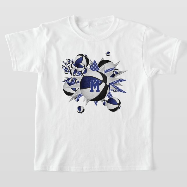T-shirt Basket bleu noir de la fille étoiles monogrammed (Poser)