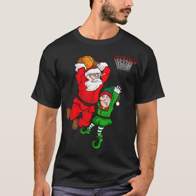 T-shirt Basket de Noël Santa Claus Slam Dunk Elf Fun (Devant)