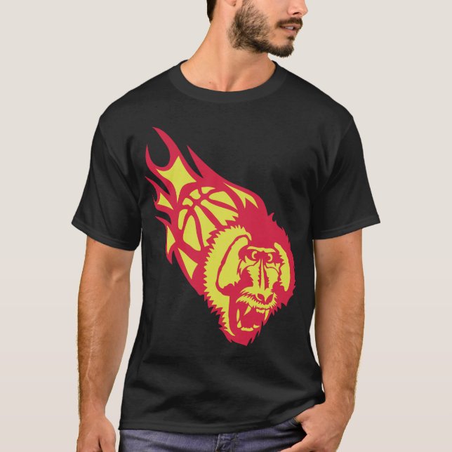 T-shirt basket singe hurle monkey basketball flamme fire (Devant)