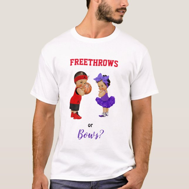 T-shirt Basketball Bows Baby Boy Girl Gender Reveal (Devant)