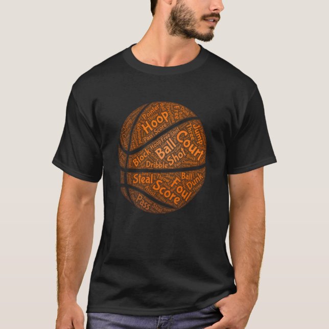 T-shirt Basketball Game Silhouette Word Cloud Basketball (Devant)