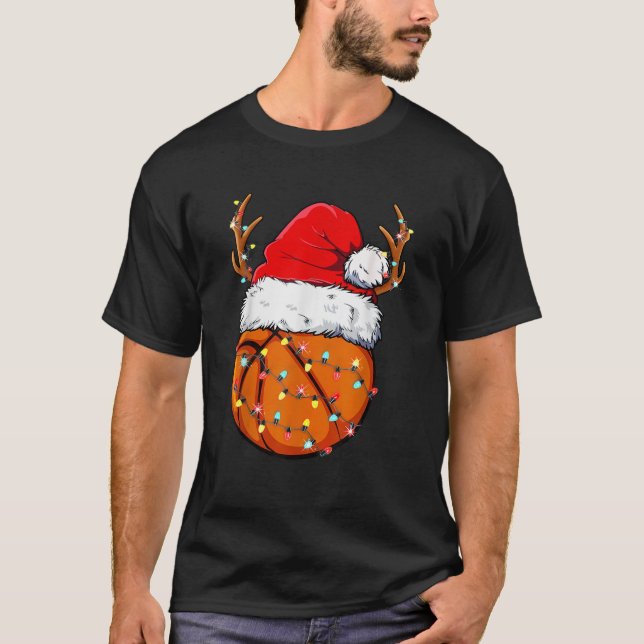 T-shirt Basketball Santa Reindeer Funny Christmas Player  (Devant)