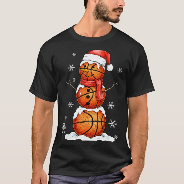 T-shirt Basketball Snowman Christmas Holiday Srts Xmas Paj (Devant)