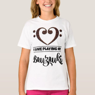 T-shirt Bass Clef Coeur Aimer Jouer Bouzouki
