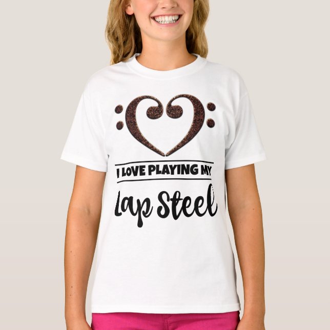 T-shirt Bass Clef Coeur Aimer Jouer Lap Steel (Devant)