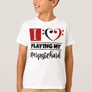 T-shirt Bass Clef Coeur J'Aime Jouer Mon Harpsichord