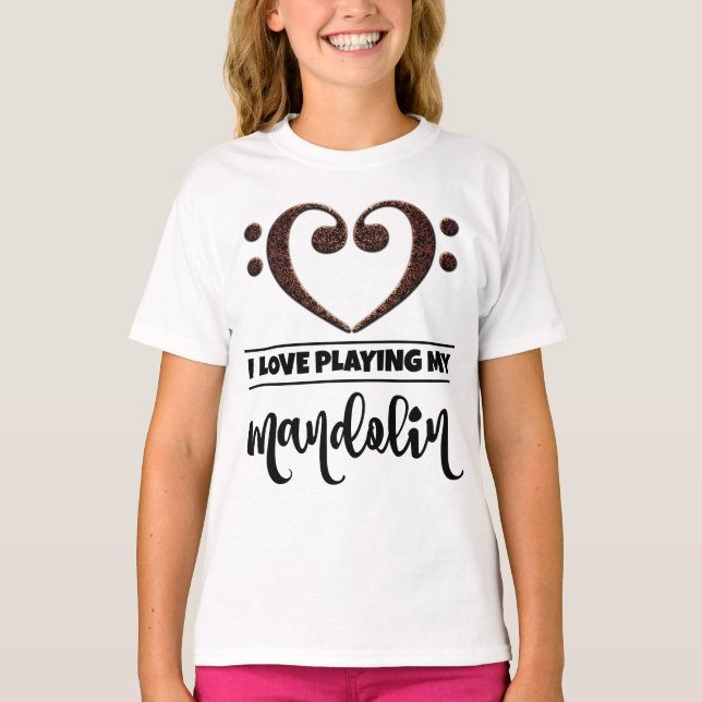 T-shirt Bass Clef Heart Love Jouer Mandolin (Devant)
