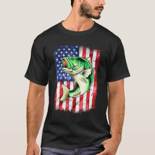 T-shirt Bass Fishing Hommes Papa Américain Drapeau Pêcheur