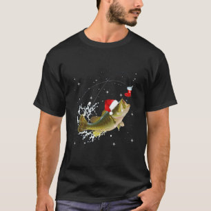 T-shirt Bass Fishing Santa Hat Christmas Pajama Fish