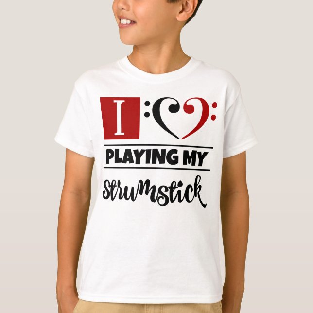 T-shirt Basse Clef Coeur J'Aime Jouer Mon Strumstick (Devant)
