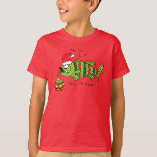 T-shirt Basse de Noël amusante Pêche Poisson Caricature