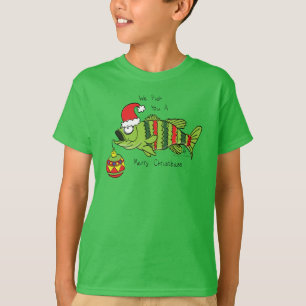 T-shirt Basse de Noël amusante Pêche Poisson Caricature