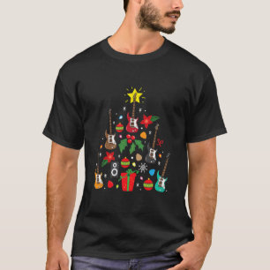 T-shirt Basse Guitare Arbre de Noël Arbre de Noël Drôle