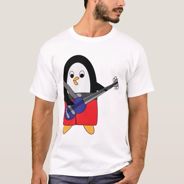 T-shirt Basse Guitare Jouer Penguin (Devant)