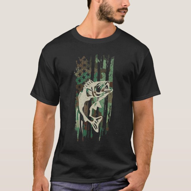 T-shirt Basse Pêche Camouflage américain Drapeau américain (Devant)