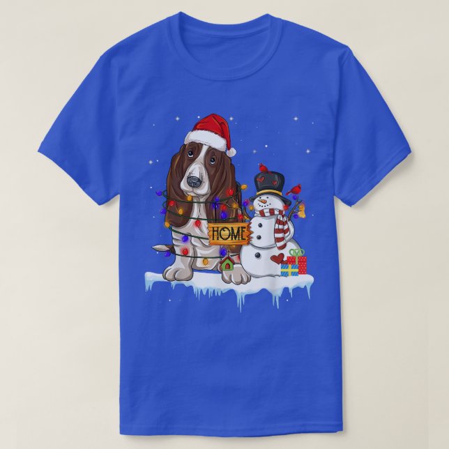 T-shirt basset hache chien Noël Snowman lumières de Noël P (Design devant)