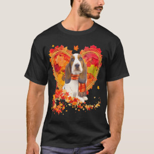 T-shirt Basset Hound Avec Coeur Fait De Feuilles Automnes