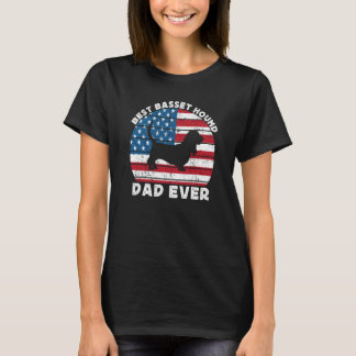 T-shirt Basset Hound Dad For Men Basset American Flag 4th 