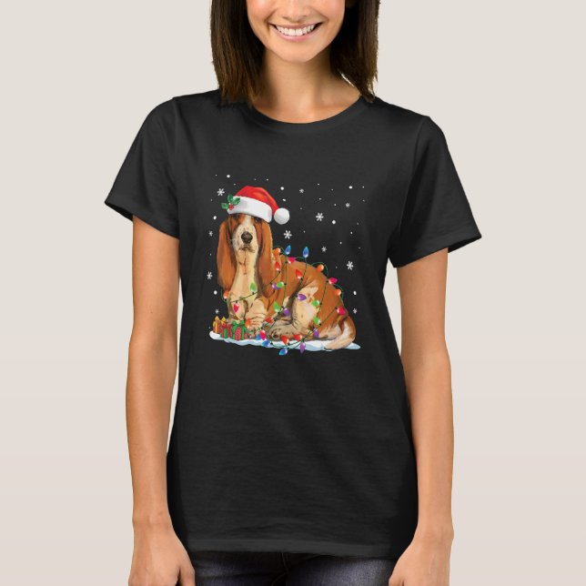 T-shirt Basset Hound Lumières de Noël Pyjama Xmas Chiens S (Devant)