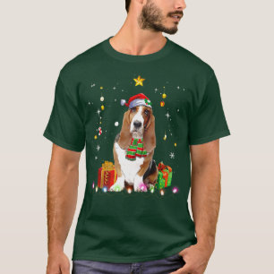 T-shirt Basset Hound Père Noël Christmas Tree Lumières Drô