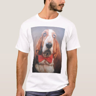 T-Shirt Basset Hound Red Bow Cravate