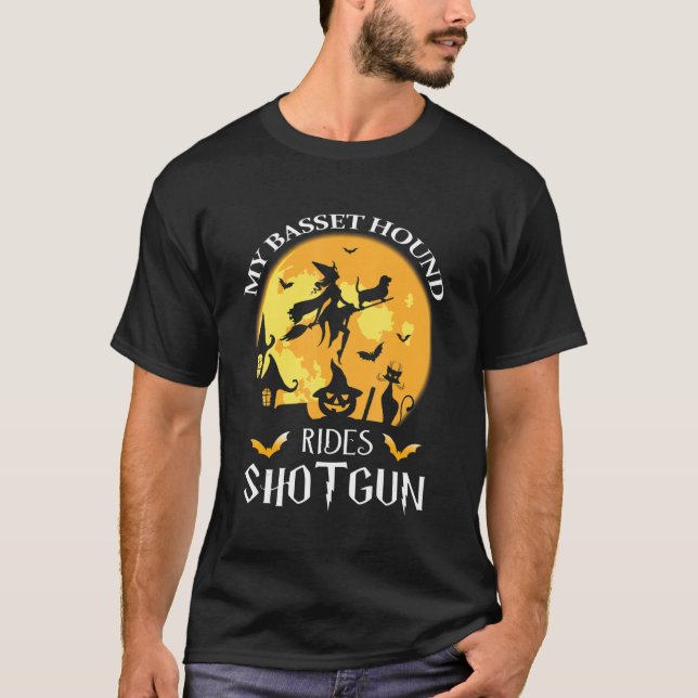 T-shirt Basset Hound Rides Shotgun Dog (Devant)