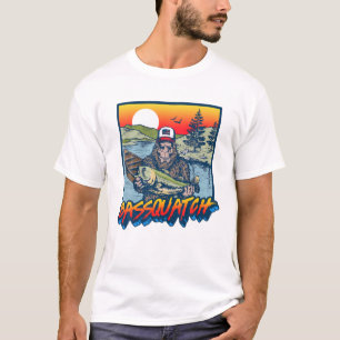 T-shirt Bassquatch ! Funny Bass Fishing Sasquatch Retro 80