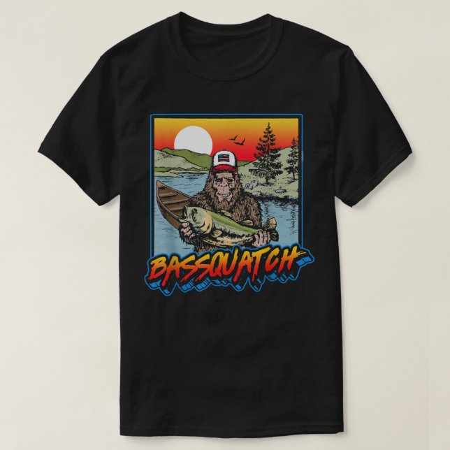 T-shirt Bassquatch Funny Bass Fishing Sasquatch Retro 80s  (Design devant)