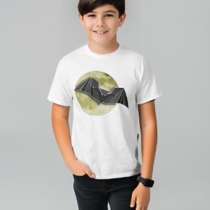 T-shirt Bat en papier Origami avec Lune Bleue/Jaune