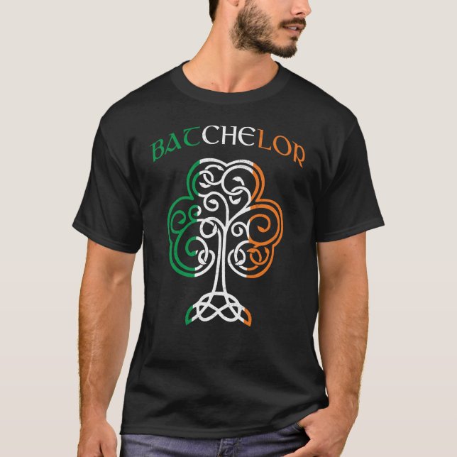 T-shirt BATCHELOR Irlandais Nom Shamrock Irlande Drapeau F (Devant)