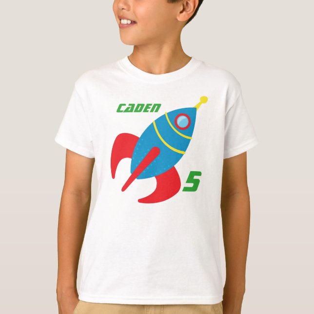 T-shirt Bateau à fusée Anniversaire Garçon Personnalisé En (Devant)