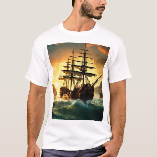 T-shirt Bateau de moineau Jack Voilier dans l'Horizon d'or