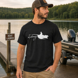 T-shirt Bateau de pêche silhouette blanche minimaliste pêc