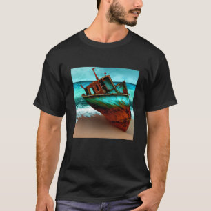 T-shirt Bateau déserté sur une plage de sable