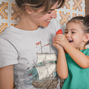 T-shirt Bateau Dessiné À La Main Dans La Vague Bow Sur L'A