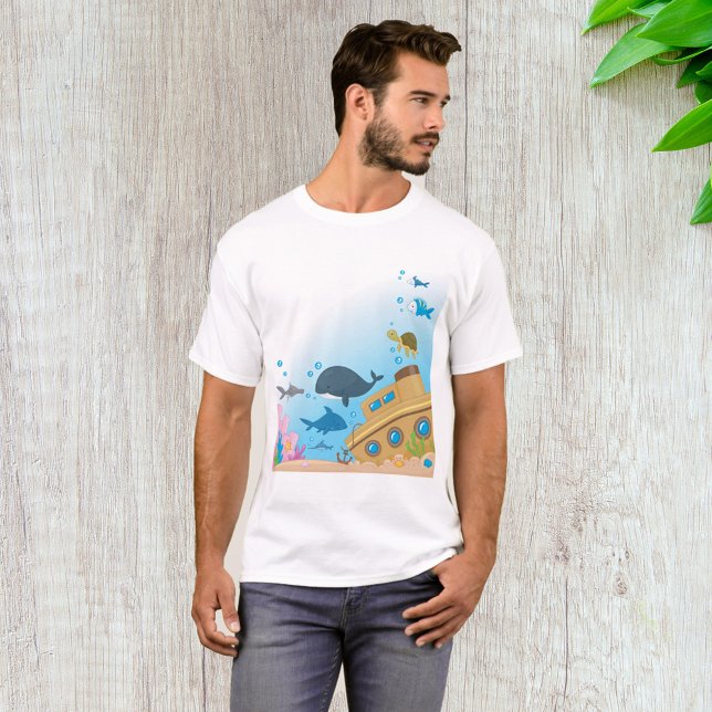 T-shirt Bateau Et Poisson Ensoleillés (Créateur téléchargé)