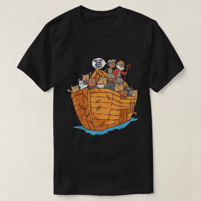 T-shirt Bateau Noahs Ark avec Chats Religieux Chat L (Design devant)