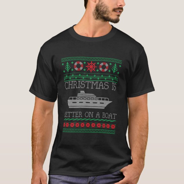 T-shirt Bateau Noël Est Mieux Sur Pontoon Bateau Vilain C (Devant)