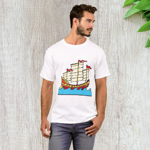T-shirt Bateau traditionnel chinois rouge jonque sur des v