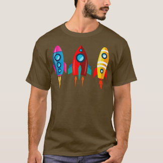 T-shirt Bateaux à fusée colorés Astronaut Long Manche