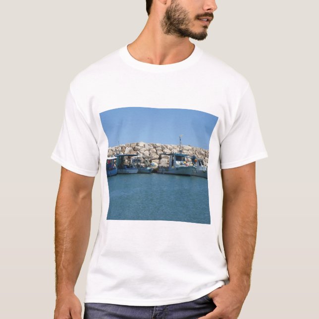 T-shirt Bateaux de pêche méditerranéens en Blue Sea Design (Devant)