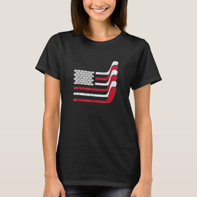 T-shirt Bâtons de hockey sur glace du drapeau américain Ca (Devant)