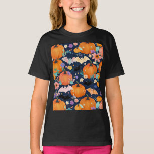 T-shirt Bats d'Halloween adorables et Citrouilles floraux
