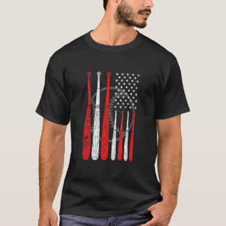 T-shirt Batte de baseball Drapeau américain Lanceur Receve