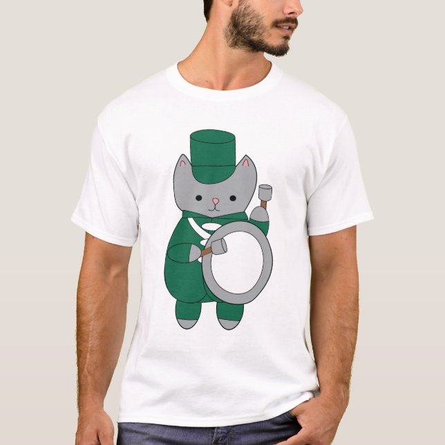 T-shirt Batterie Chat Marche Band Vert Musique blanche (Devant)
